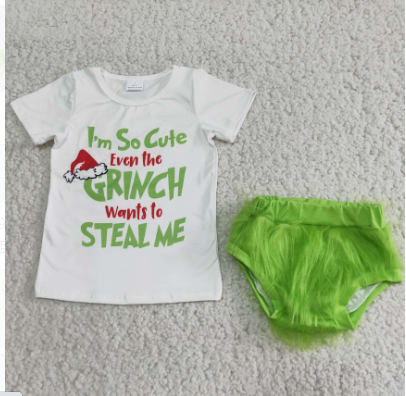 RTS green grin top green bummies Christmas clothes 0524