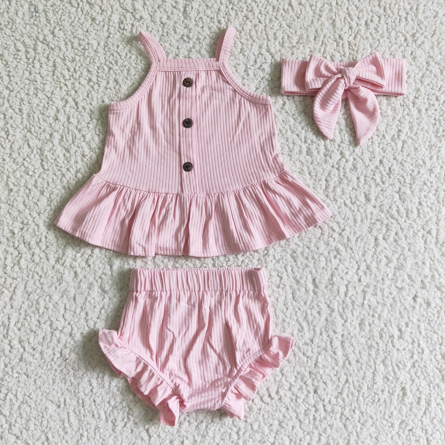 RTS (choose headband below ) cotton pink summer girl bummie set 3pcs girl outfit 0625