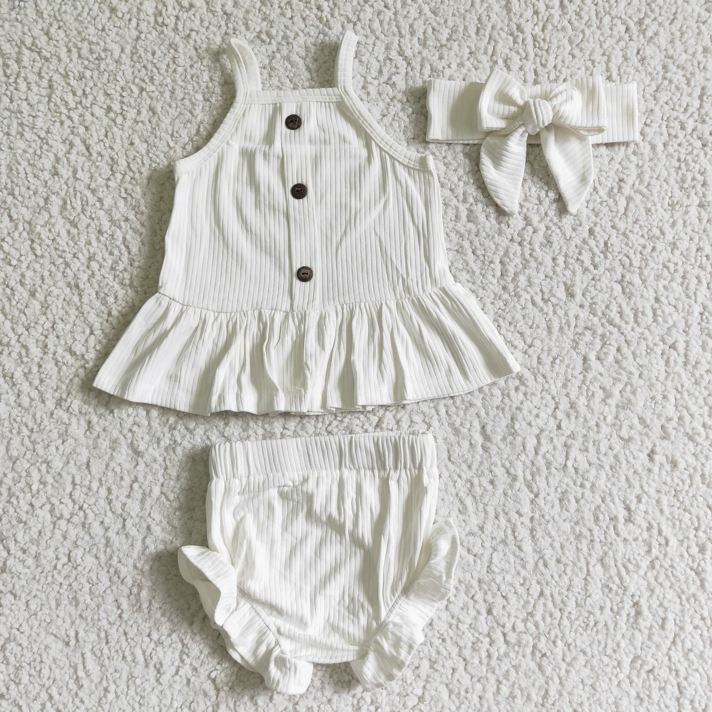 RTS (choose headband below ) cotton white summer girl bummie set 3pcs girl outfit 0625