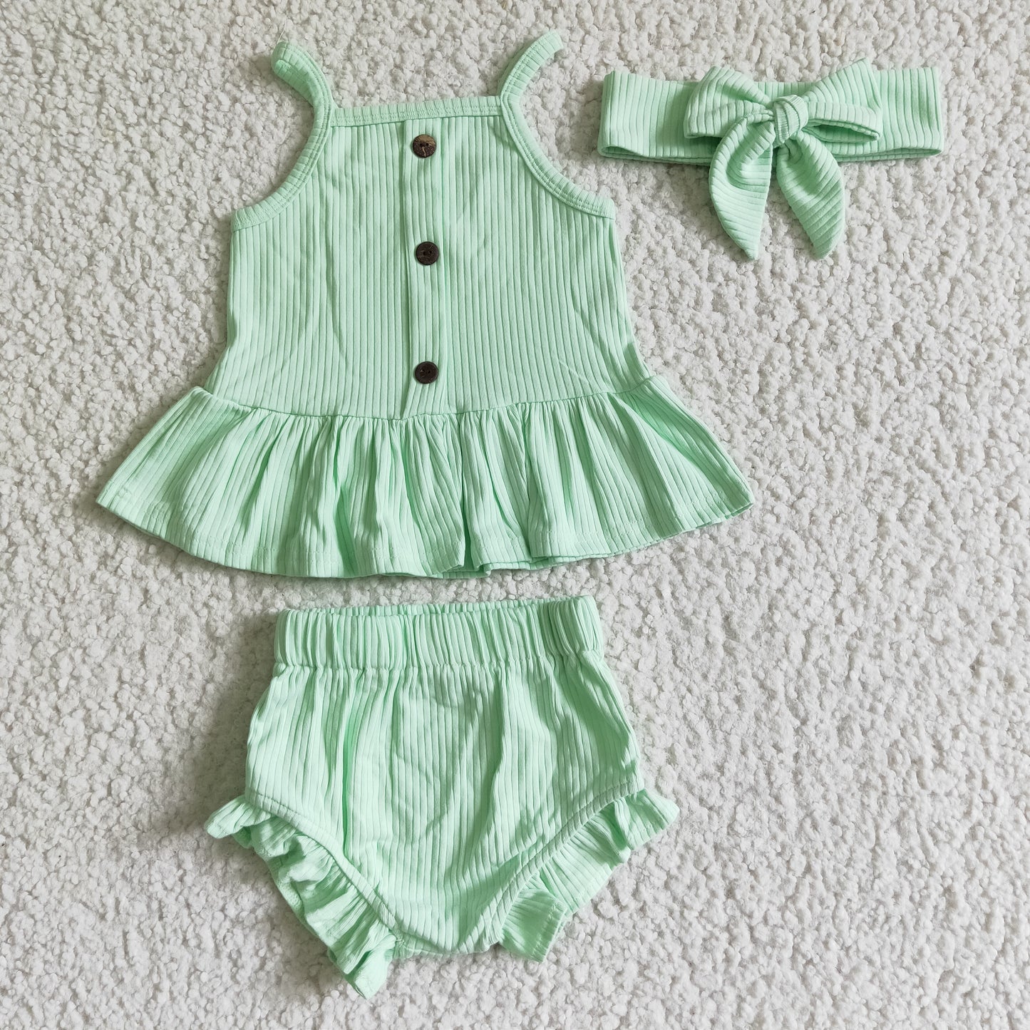 RTS (choose headband below ) cotton green summer girl bummie set 3pcs girl outfit 0625