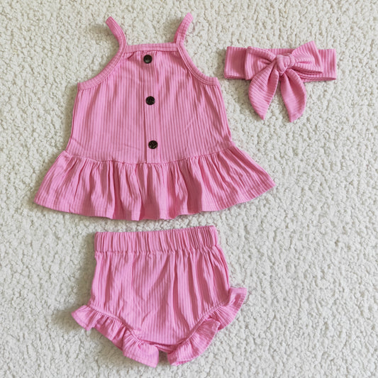 RTS  0625 (choose headband below ) cotton hot pink summer girl bummie set 3pcs girl outfit