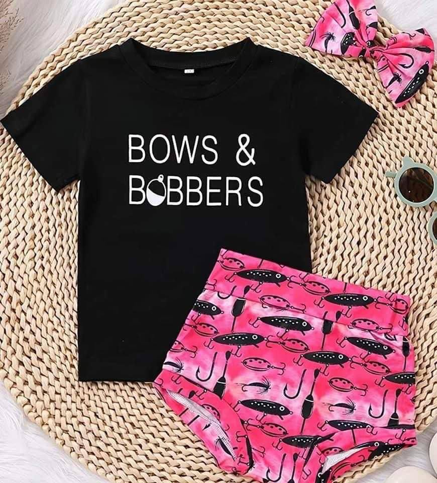 GBO0072 bows bobbers fish short sleeve western bummies 3pcs girl outfit 20230209