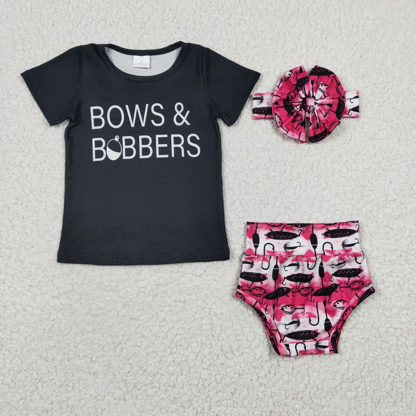 GBO0072 bows bobbers fish short sleeve western bummies 3pcs girl outfit 20230209