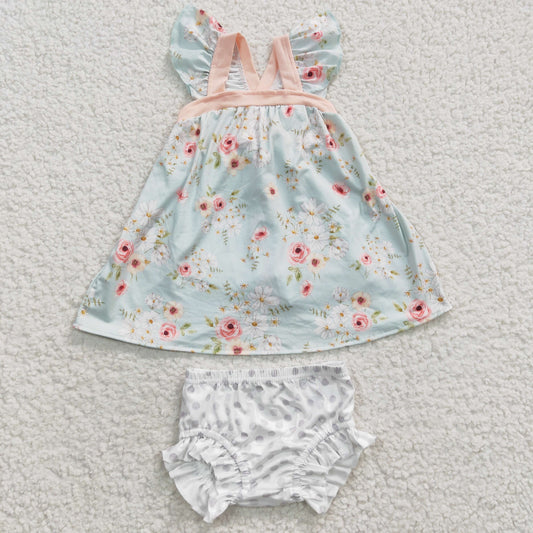 GBO0115 western flower green summer girl bummie outfit RTS 20230412