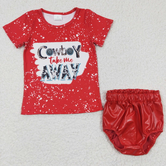 组合GBO0134 cow boy girl bloomer outfit short sleeve leather red bummie set
