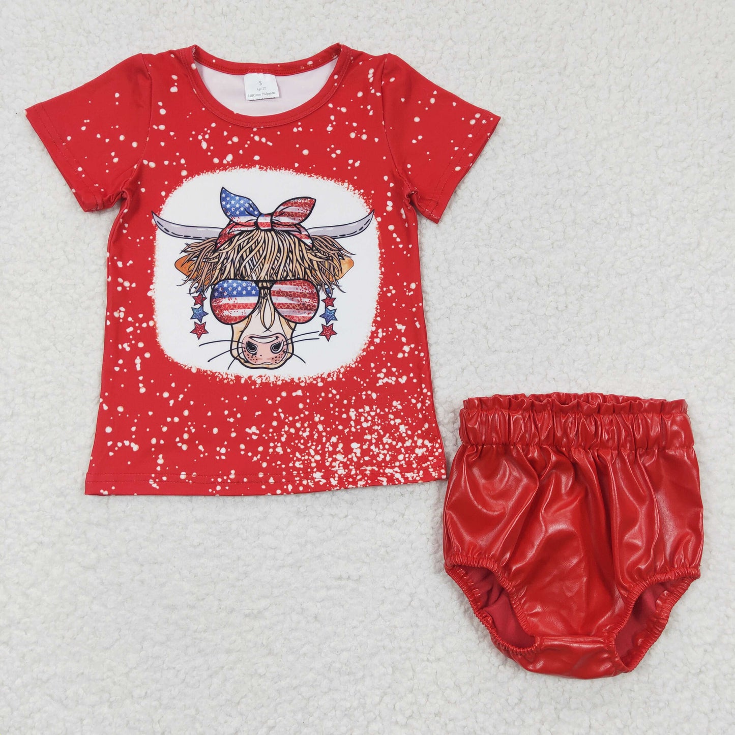 组合GBO0134 cow boy girl bloomer outfit short sleeve leather red bummie set