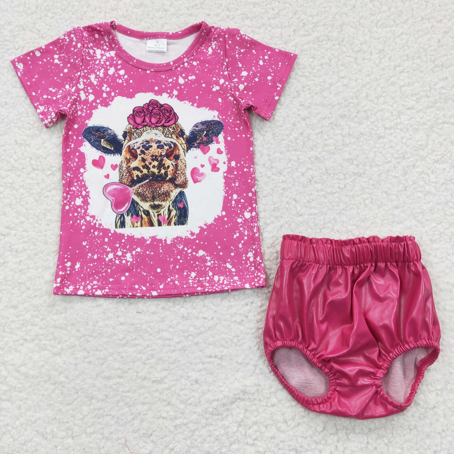 组合GBO0138 COW LOVE girl bloomer outfit short sleeve leather red bummie set