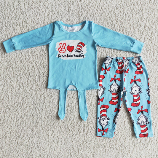 promotion reading blue cartoon long sleeve legging girl outfit