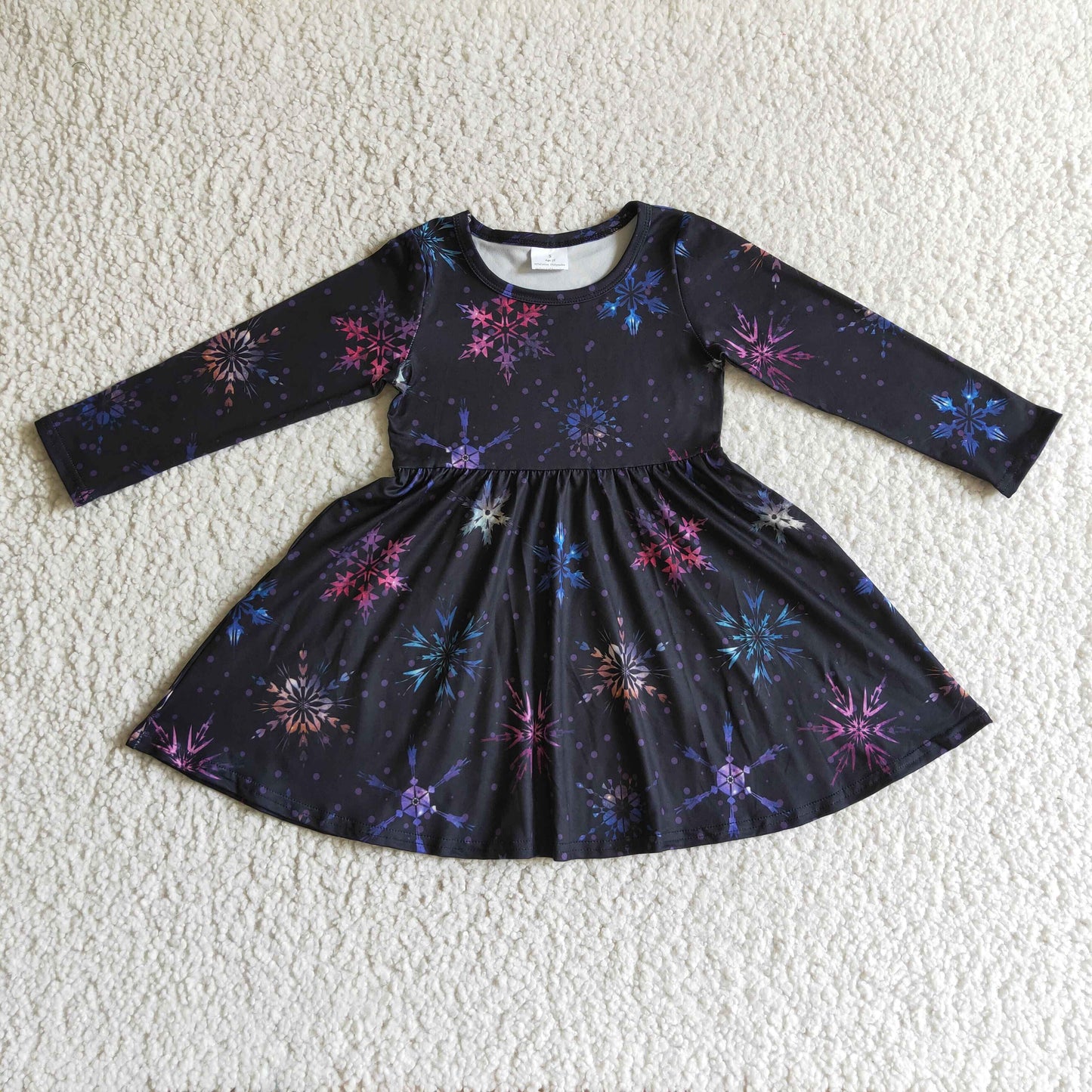 RTS 1005 black colorful dress long sleeve Christmas ice snow girl dress