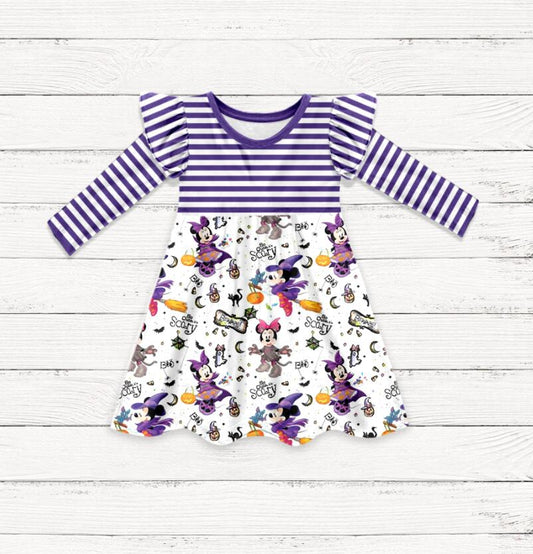 preorder 0709 halloween long sleeve purple hatstripe mouse pumpkin cartoon girl dress white head