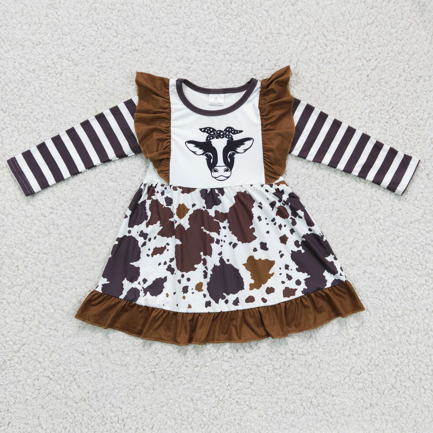 promotion price GLD0126 cow long sleeve GIRL dress 1123  RTS