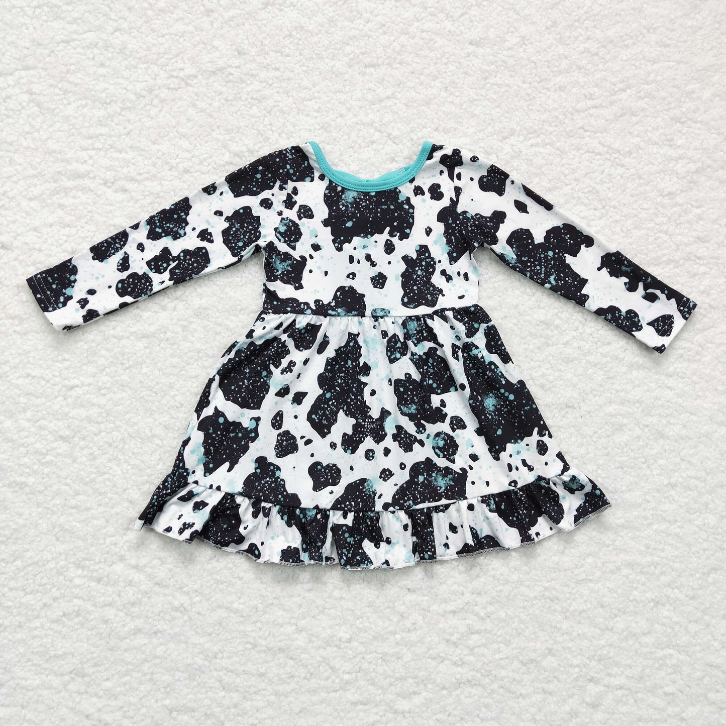 GLD0128 cow bow long sleeve girl dress 202412 RTS