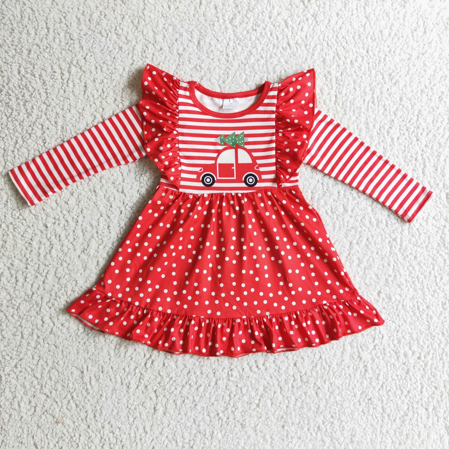 promotion price GLD0145 long sleeve christmas red car princess GIRL dress 1117