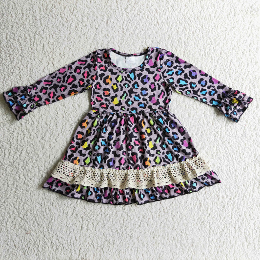 promotion GLD0148 RTS long sleeve colorful leopard GIRL dress