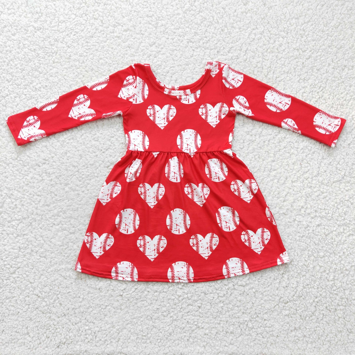 GLD0165 LOVE Baseball red long sleeve girl dress 1219 RTS