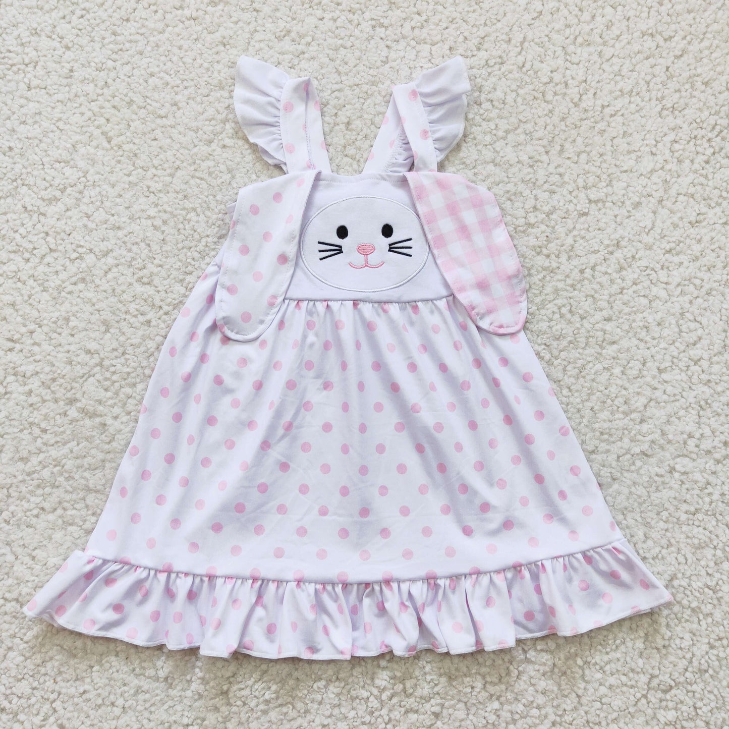 GLD0173 Easter Rabbit embroidery cotton ears short sleeve girl summer dress 1219 RTS