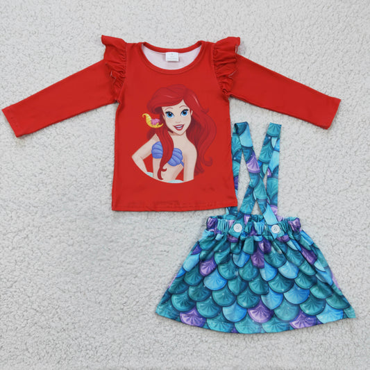 GLD0175 mermaid long sleeve suspender overall skirt girl outfit 1219 RTS