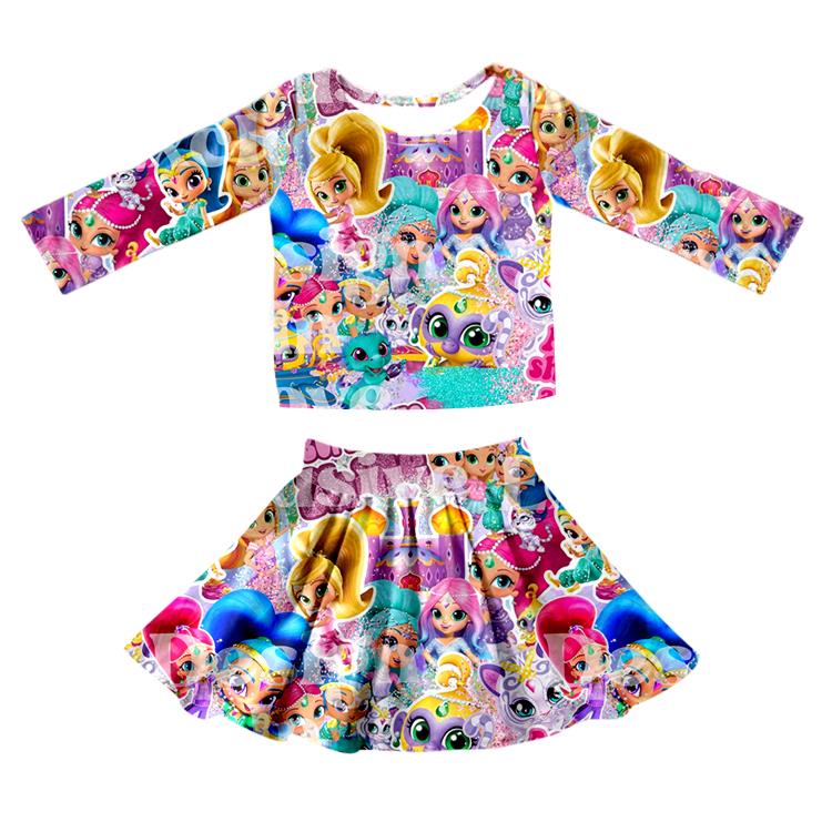 GLD0183 preorder shine princess long sleeve girl skirt outfit set 1115