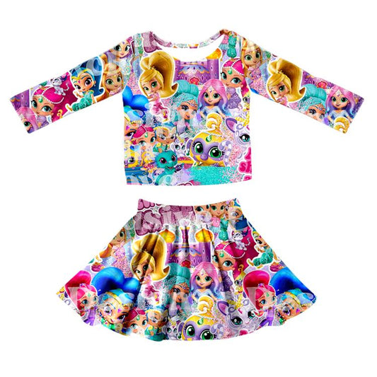 GLD0183 preorder shine princess long sleeve girl skirt outfit set 1115