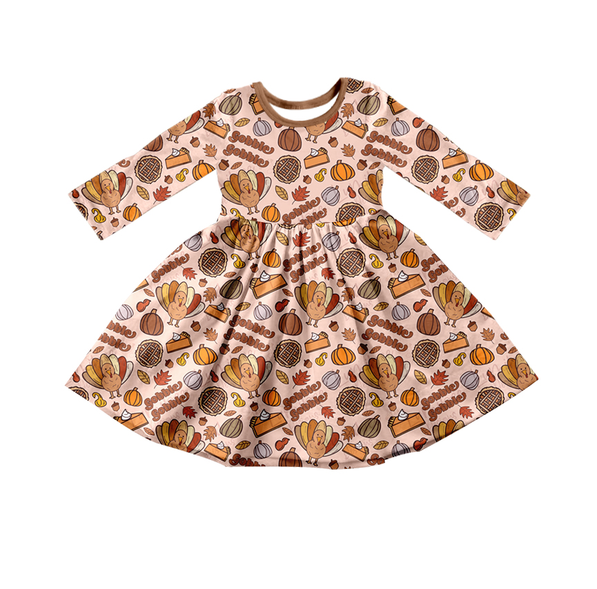 GLD0198  Thanksgiving turkey long sleeve summer girl dress preorder 20230421