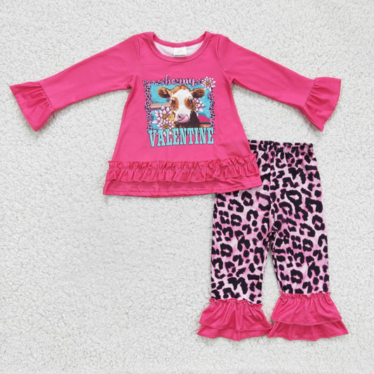 GLD0362 cow leopard valentine long sleeve girl outfit set RTS 1205