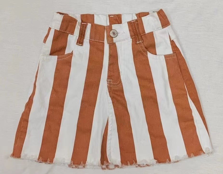 GLK0007 girl button brown white strip denim skirt 20230307 preorder