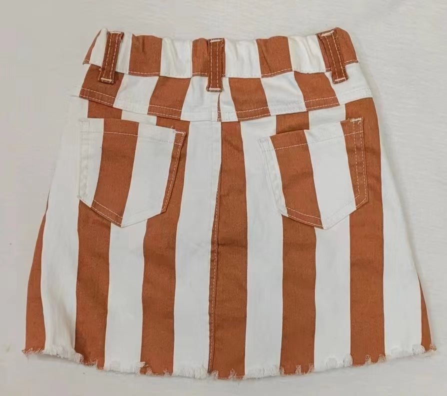 GLK0007 girl button brown white strip denim skirt 20230307 preorder