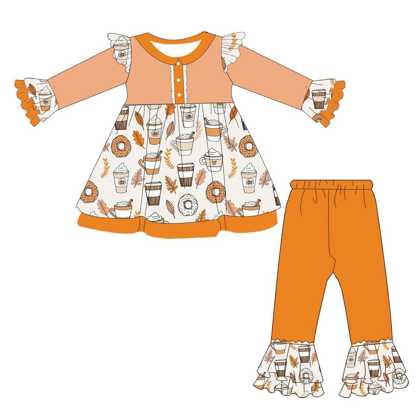 preorder new 0611 long sleeve halloween orange pumkin coffee cake food girl outfit