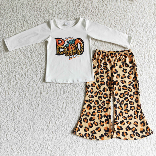 white short sleeve pumpkin orange leopard pants girl outfit clothes 0829