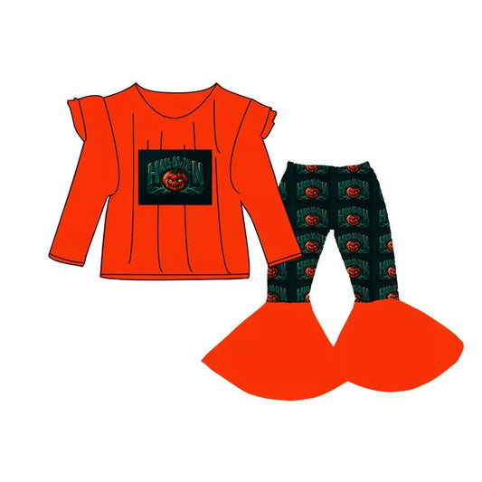 preorder 0708 RTS halloween long sleeve orange pumpkin pants girl outfit