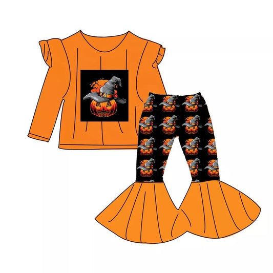 preorder 0708 RTS halloween long sleeve orange pumpkin pants girl outfit