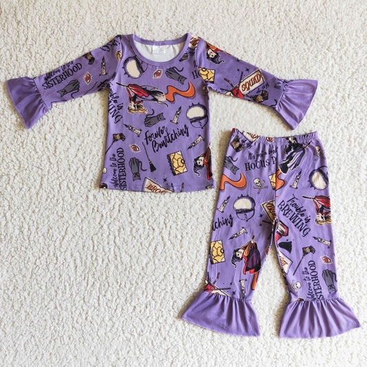 202410 Promotion  GLP0100  RTS halloween cartoon long sleeve pants purple pajamas girl outfit