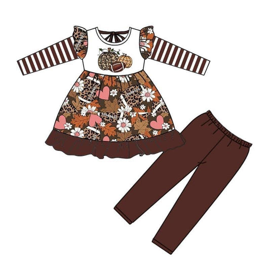 preorder 0711 halloween pumpkin brown stripe long sleeve  long legging girl outfit