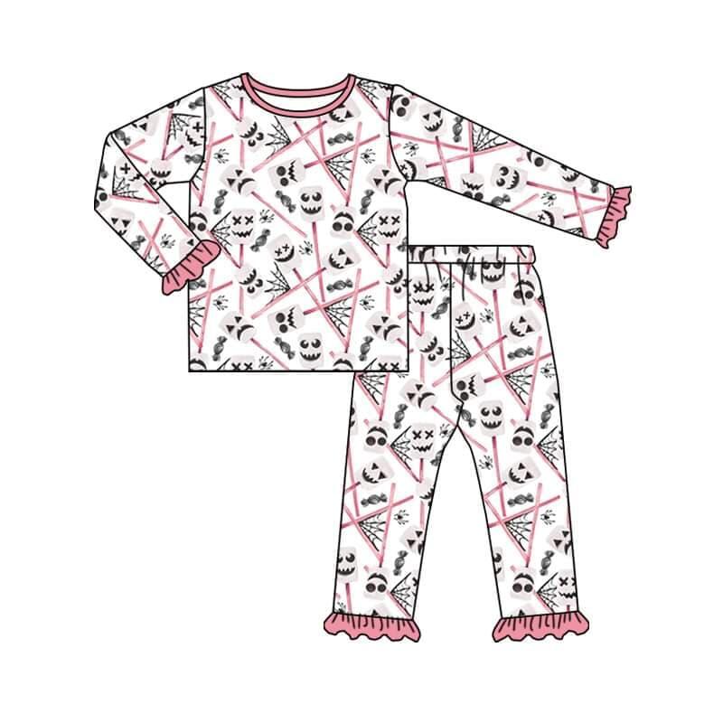 preorder 0711 halloween cartoon white head long sleeve pants pink pajamas girl outfit 的副本 的副本