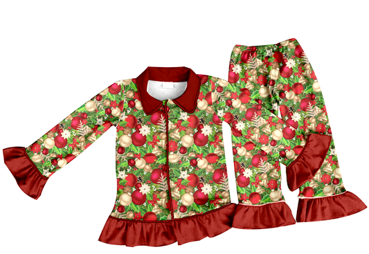 preorder 0711 Christmas long sleeve long pants red green pajamas girl outfit