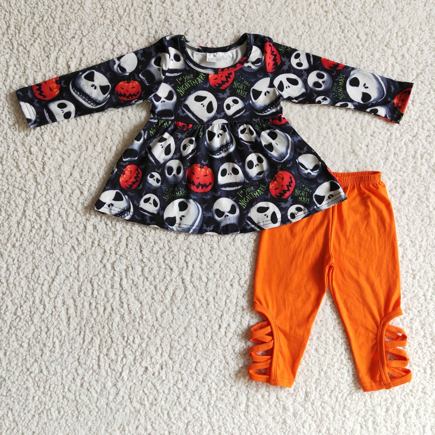 halloween skull orange long sleeve cartoon outfit long sleeve girl outfit 0919 RTS