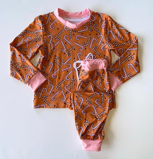 preorder christmas candy pink brown christmas long sleeve girl pajamas 0803