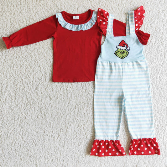 Christmas red green cartoon long sleeve girl overall outfit 0829 RTS