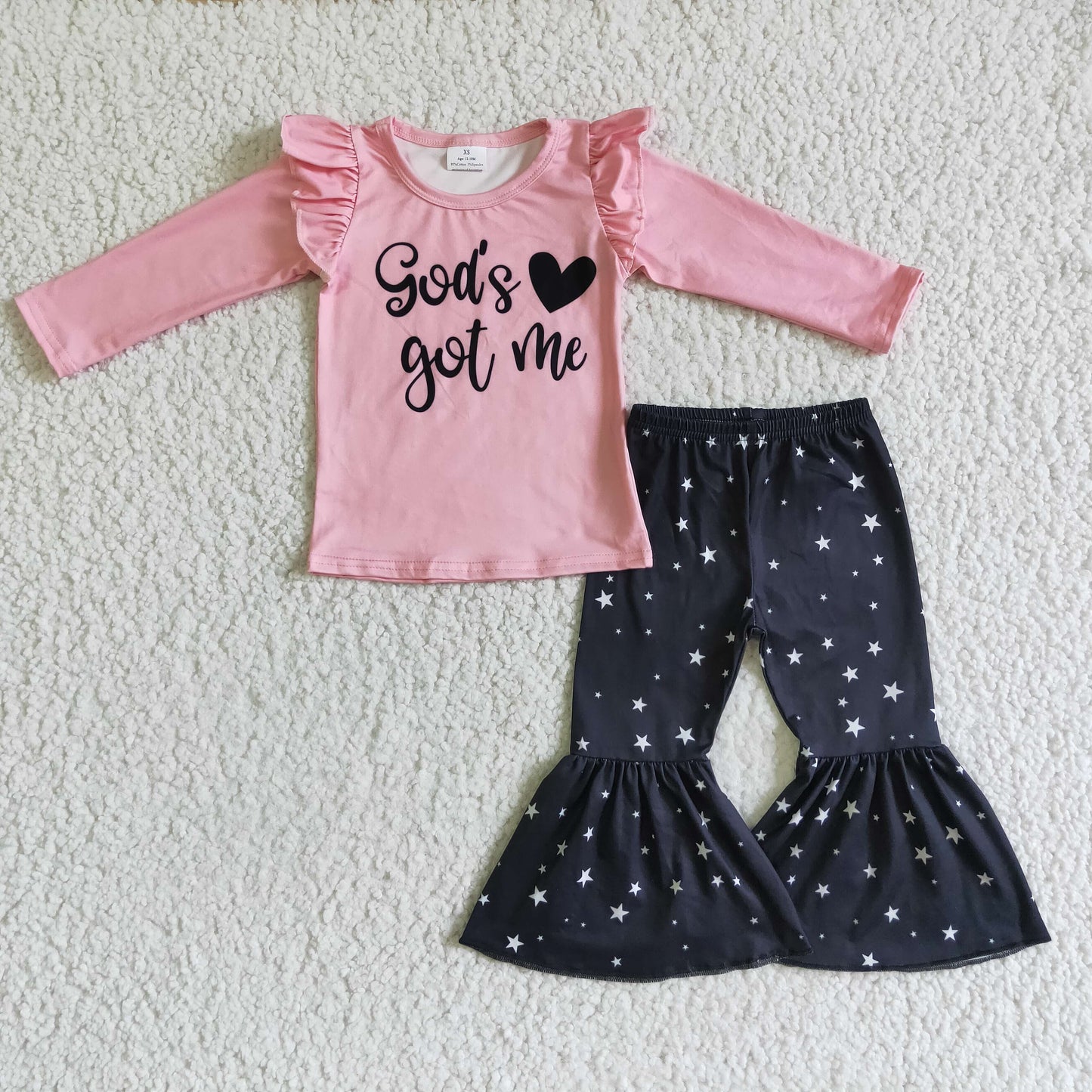 promotion GLP0207 god heart pink long sleeve long dots pants girl outfit 0829 RTS