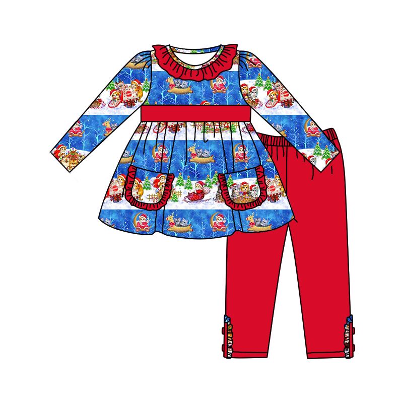 0825 preorder long sleeve christmas Santa cat deer girl outfit