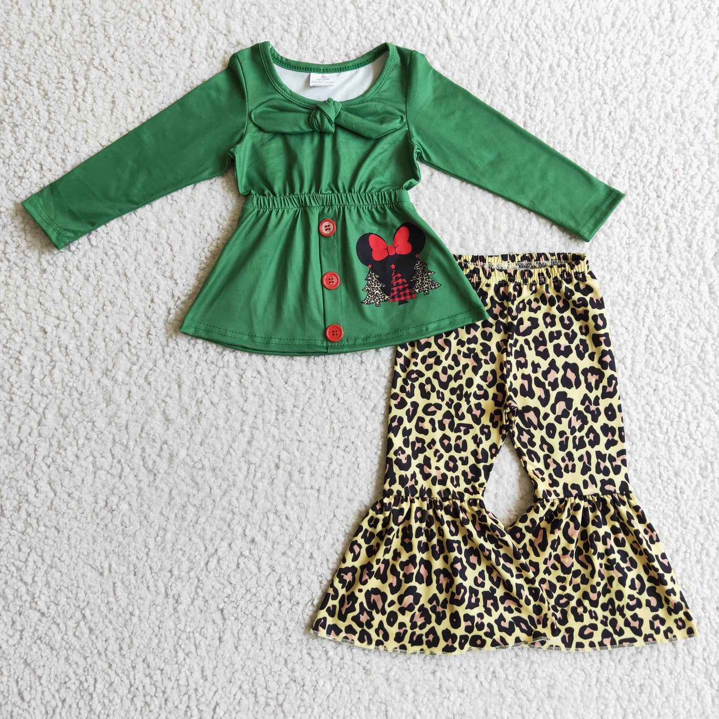 GLP0278 Christmas cartoon MOUSE leopard green long sleeve girl outfit RTS 20230606