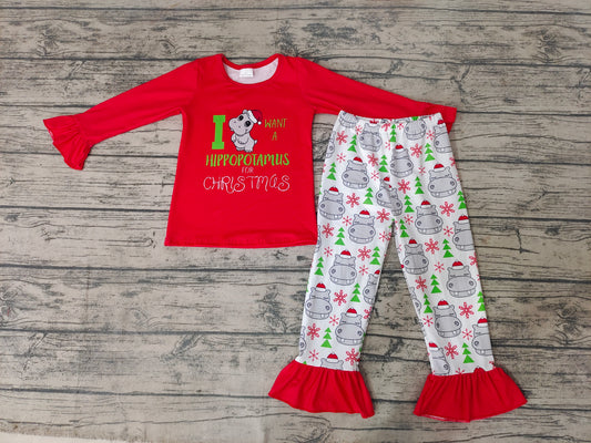 Christmas red long sleeve cartton girl outfits 0916 rts