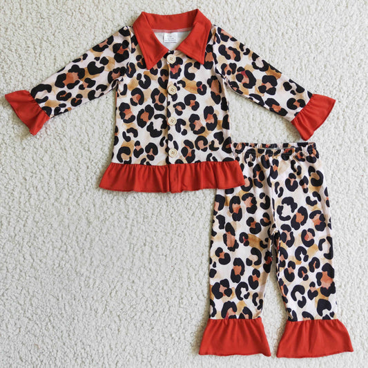 GLP0307 RTS leopard long sleeve GIRL pajamas outfit 1117