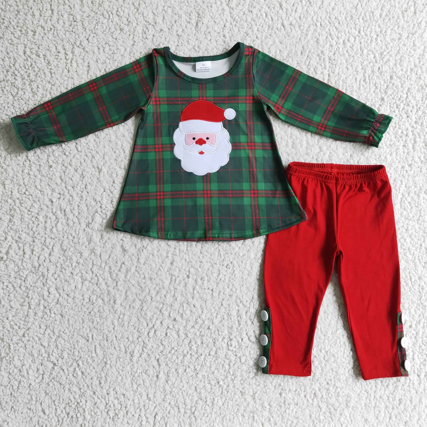 GLP0308 RTS Embroidery plaid Christmas long sleeve green baby girl outfit 1027