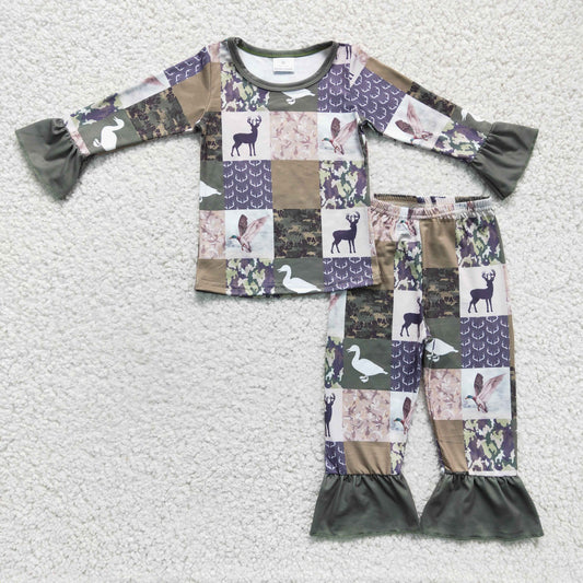 GLP0318 DUCK DEER long sleeve christmas GIRL pajamas outfit RTS