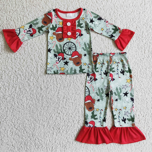 GLP0320 cow cactus christmas long sleeve GIRL pajamas RTS 20230623