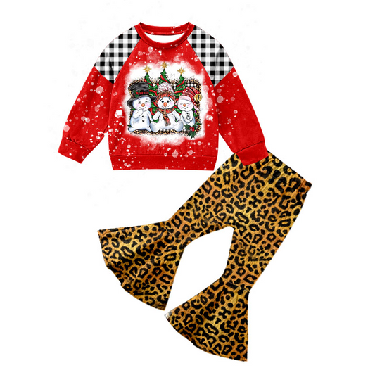 0921 preorder long sleeve leopard  Christmas snow red girl outfit