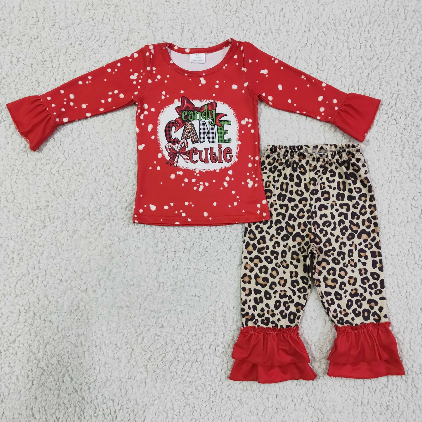 1119 RTS long sleeve candy cane red christmas leopard girl outfit GLP0329