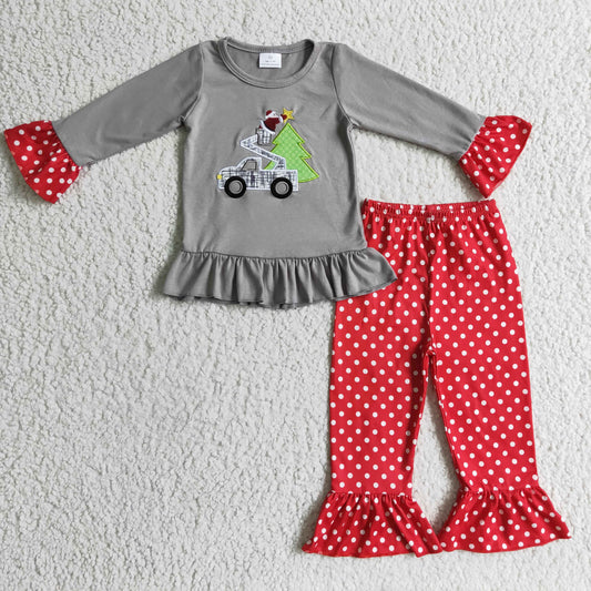 GLP0332 dot long sleeve christmas fire truck girl outfit pajamas 1121