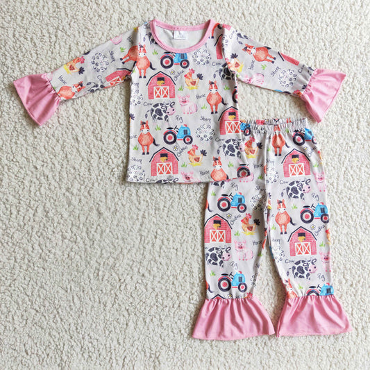 GLP0342 cow house long sleeve girl pajamas outfit 1109 RTS